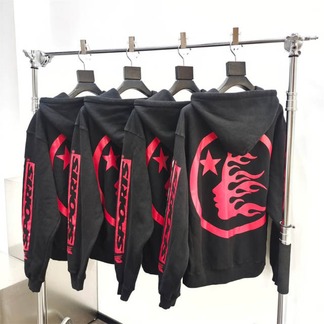 1:1 quality version Hellstar Gray and Red Logo Hoodie with NFC tag