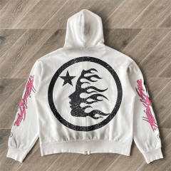 Hellstar Studios Flame Glitter Zip-Up Hoodie White