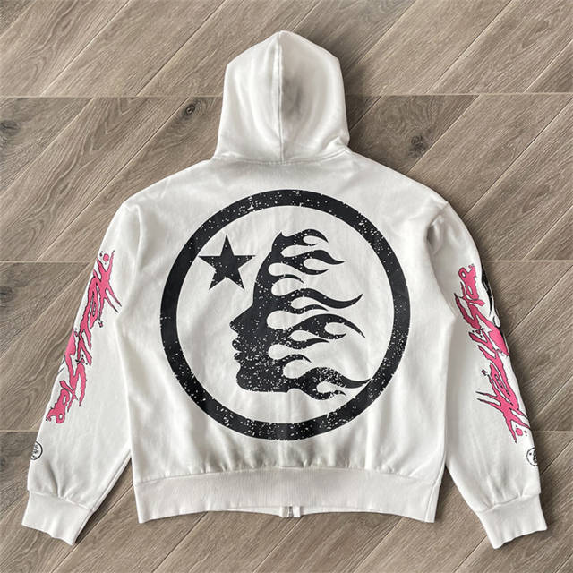 Hellstar Studios Flame Glitter Zip-Up Hoodie White