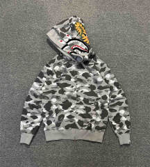 [Best Quality] 1:1 BAPE Gray Camo Shark Double Hood Full Zip-up Hoodie