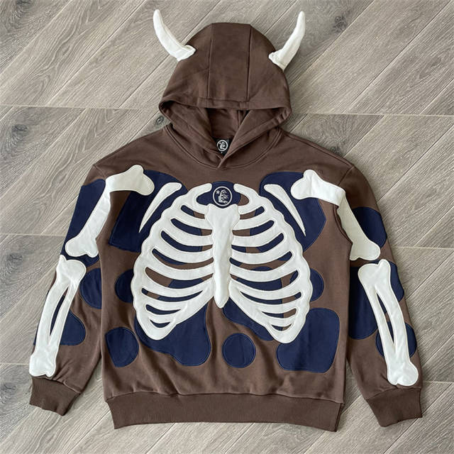 Hellstar Studios Airbrushed Bones Hoodie Brown