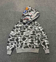 [Best Quality] 1:1 BAPE Gray Camo Shark Double Hood Full Zip-up Hoodie