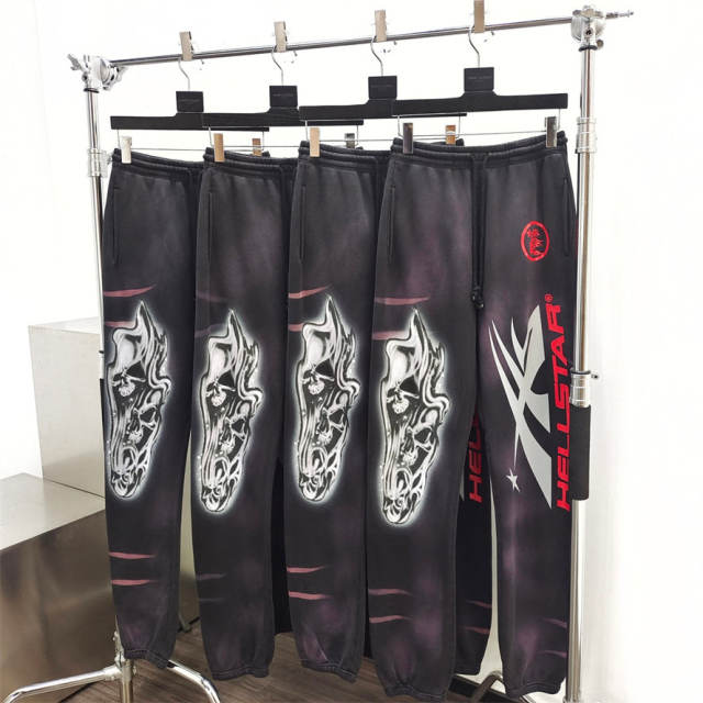 1:1 quality version Hellstar Washed Orange Logo Print Drawstring Sweatpants with NFC Tag