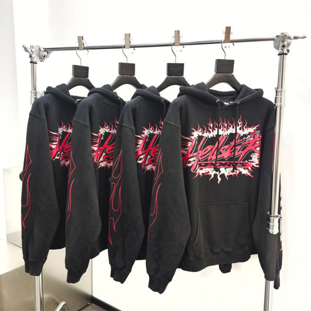 1:1 quality version Hellstar Gray and Red Logo Hoodie with NFC tag