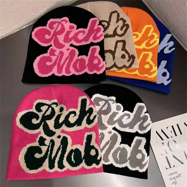 Rich Mok Cartoon Letter Knitted Cold beanie 6 colors