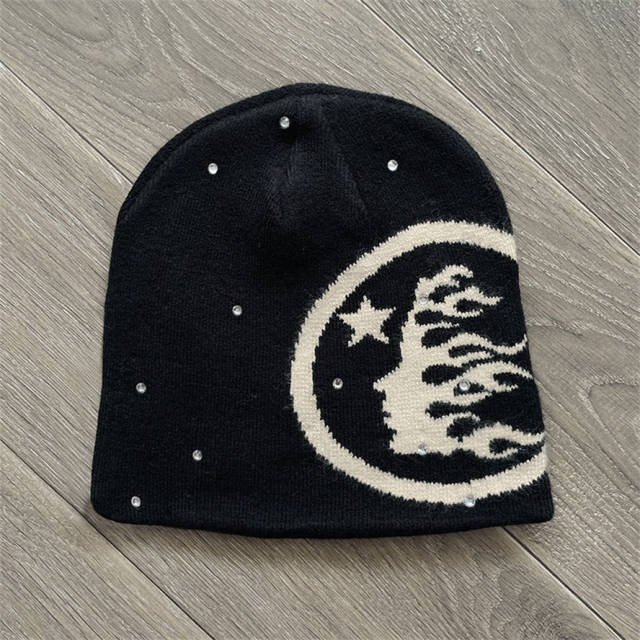 Hellstar Studios logo Sports Flame Beanie Black Gray