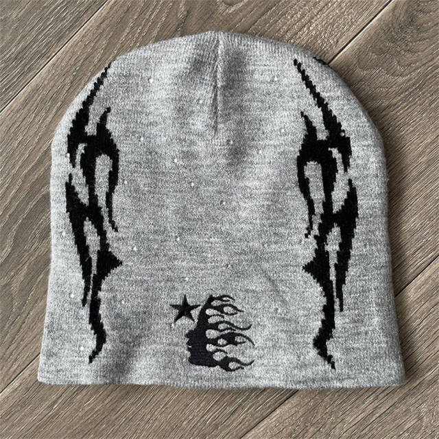 Hellstar Studios logo Sports Flame Beanie Black Gray