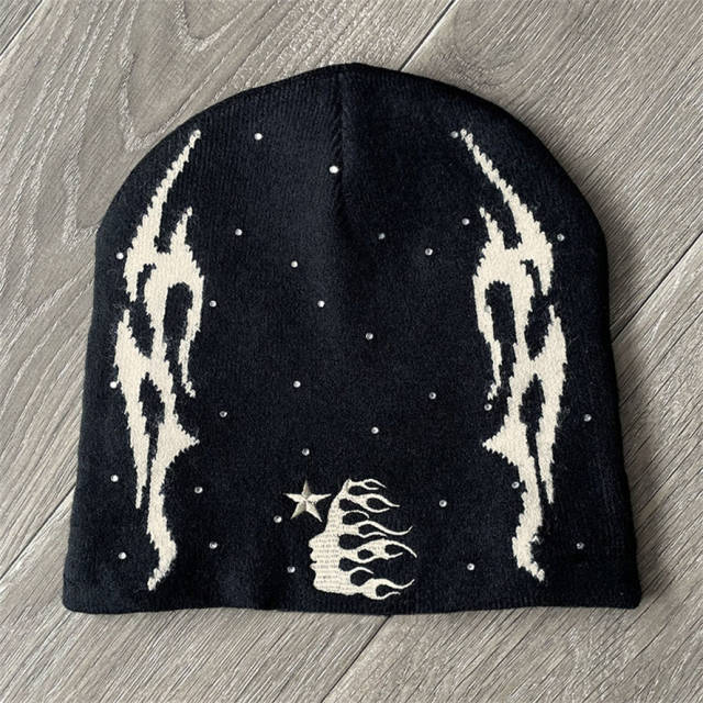 Hellstar Studios logo Sports Flame Beanie Black Gray