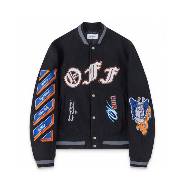 OW Embroidered Varsity Jacket Black