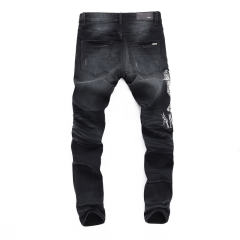 #8492 Embroidery Jeans Pants Black