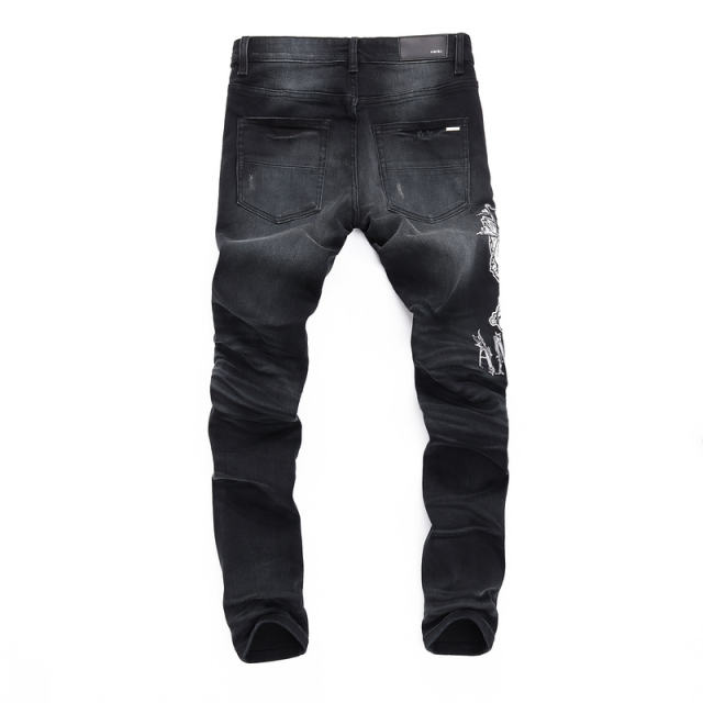 #8492 Embroidery Jeans Pants Black