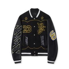 OW Angel Wings Hot Rhinestone Monogram Embroidered Baseball Jacket