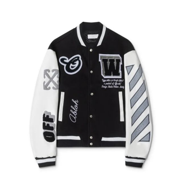 OW Wizard Embroidered Patchwork Leather Baseball Jacket