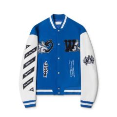 OW Angel Wings Hot Rhinestone Monogram Embroidered Baseball Jacket