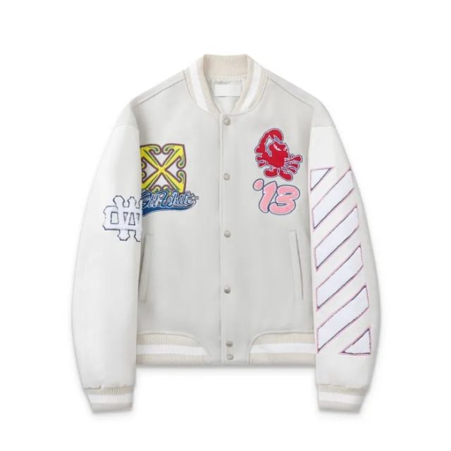 OW Back Animal Large Letter Logo Embroidered Baseball Jacket
