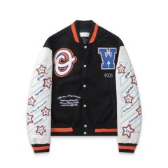 OW Wizard Embroidered Patchwork Leather Baseball Jacket