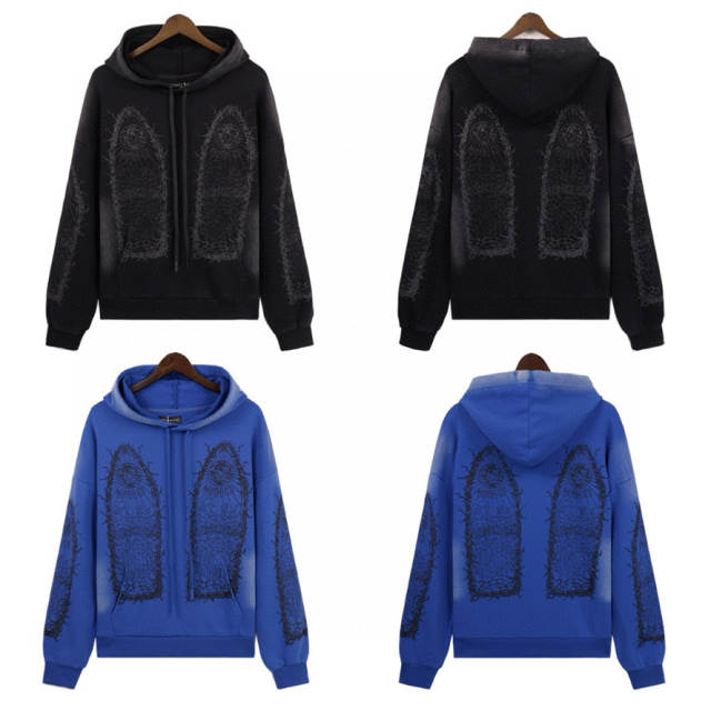 Who Decides War Abstract Large Print Hoodie Black Blue