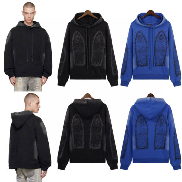 Who Decides War Abstract Large Print Hoodie Black Blue