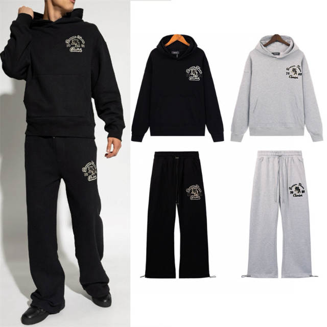 Embroidered Entangled Logo Hoodie Pants Black White