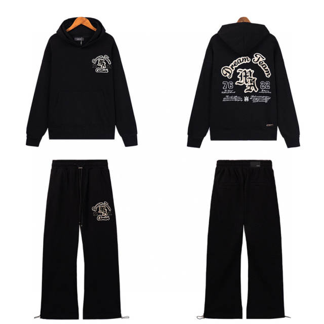 Embroidered Entangled Logo Hoodie Pants Black White