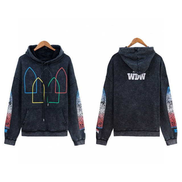 Who Decides War Abstract Large Print Hoodie Black Beige