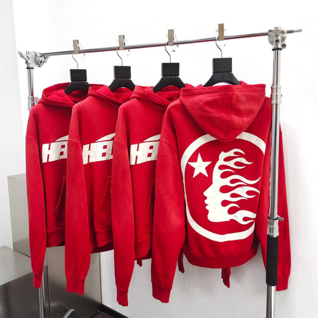 1:1 Quality Hellstar Red Classic White Letter Logo Hoodie with NFC tag