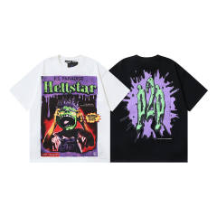 Hellstar Monster Portrait Graffiti Letter Print Tee T-Shirt Black White
