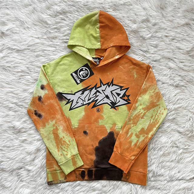 Hellstar Studios Cracked Letter Tie-Dye Hoodie Yellow