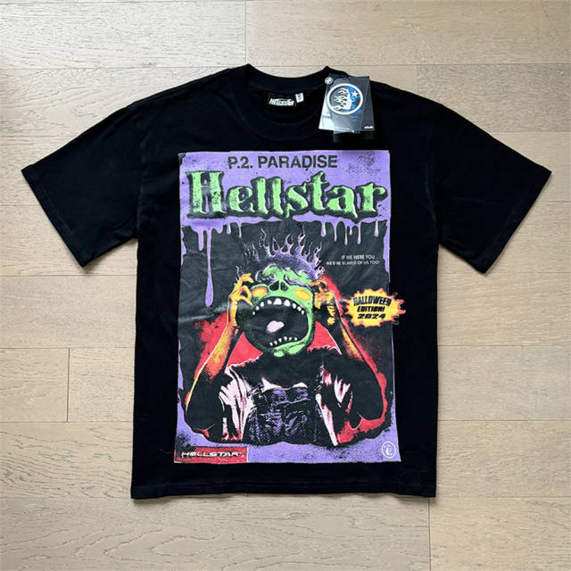 Hellstar Monster Portrait Graffiti Letter Print Tee T-Shirt Black White