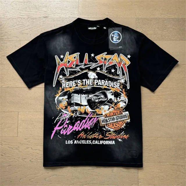 Hellstar Storm Eagle Wings Letter Print Tee T-Shirt Black