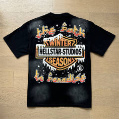 Hellstar Storm Eagle Wings Letter Print Tee T-Shirt Black