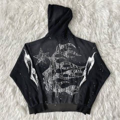 Hellstar Studios Distressed Classic Logo Zipped Hoodie Black