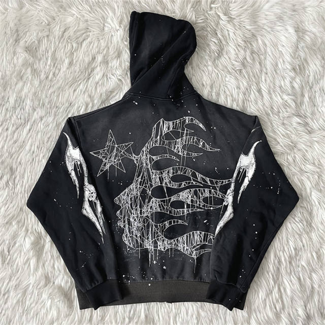 Hellstar Studios Distressed Classic Logo Zipped Hoodie Black