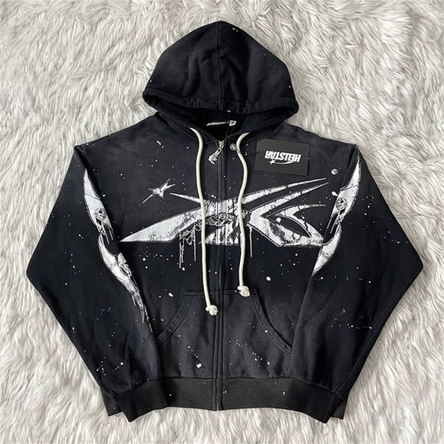Hellstar Studios Distressed Classic Logo Zipped Hoodie Black