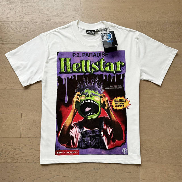 Hellstar Monster Portrait Graffiti Letter Print Tee T-Shirt Black White