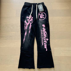 Hellstar Gut Print Pollen Alphabet Washed Black Hoodie & Pants Set