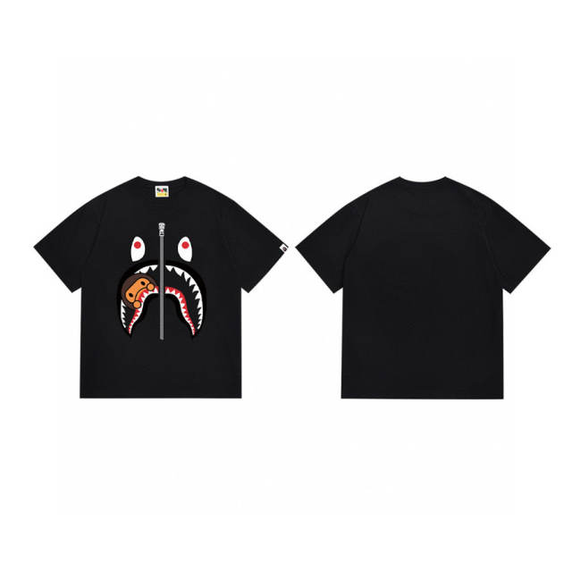 Bape A Bathing Shark Face Logo T-Shirt Tee Black White