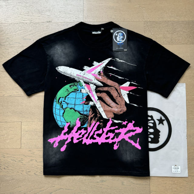 Hellstar 2024 Global Flight Printed Distressed Version Tee T-Shirt Black