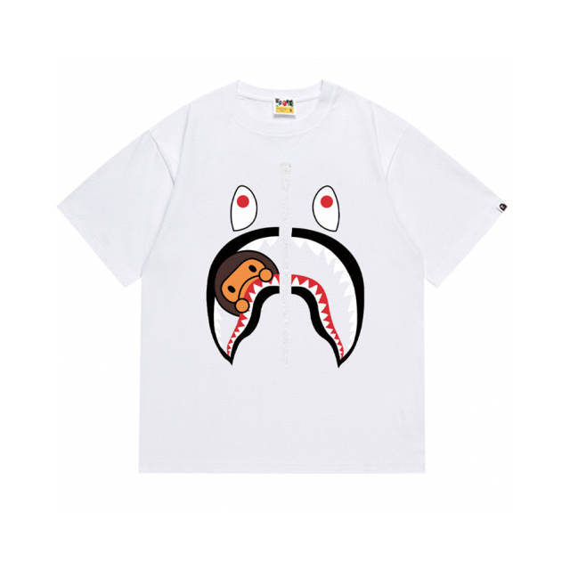 Bape A Bathing Shark Face Logo T-Shirt Tee Black White