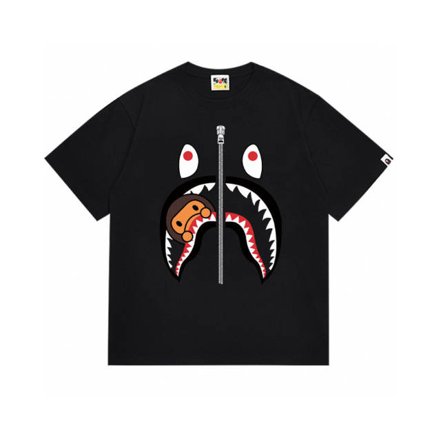 Bape A Bathing Shark Face Logo T-Shirt Tee Black White