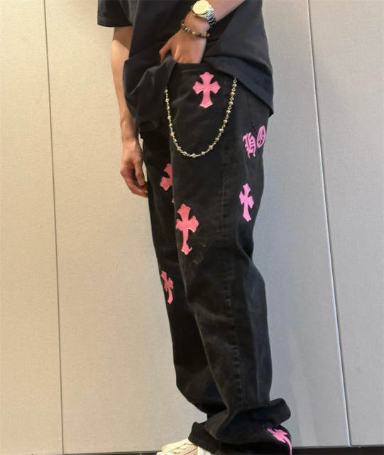Chr0me  Hearts CH Black Cross SEX RECORD Indigo Denim Pants Jeans