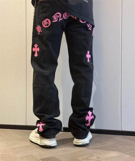 Chr0me  Hearts CH Black Cross SEX RECORD Indigo Denim Pants Jeans