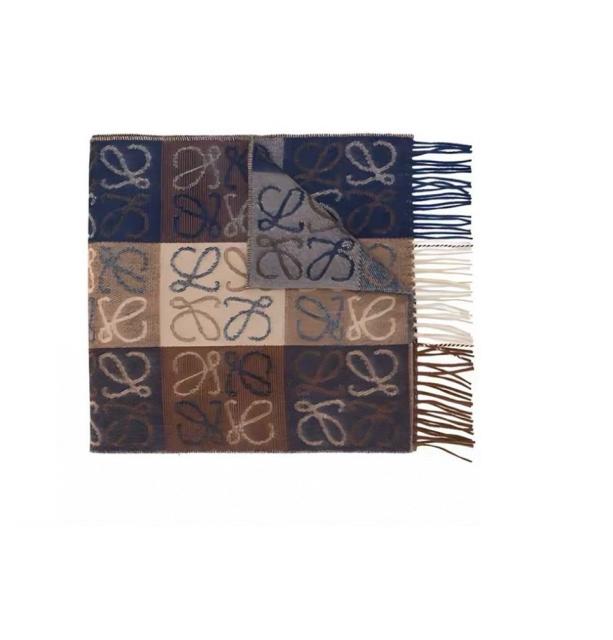 LOE** Wool Checked Scarf Brown