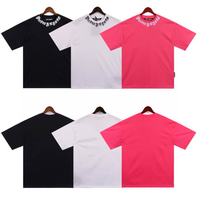 Palm Angels 24SS Neck  Logo T-Shirt White Black Pink