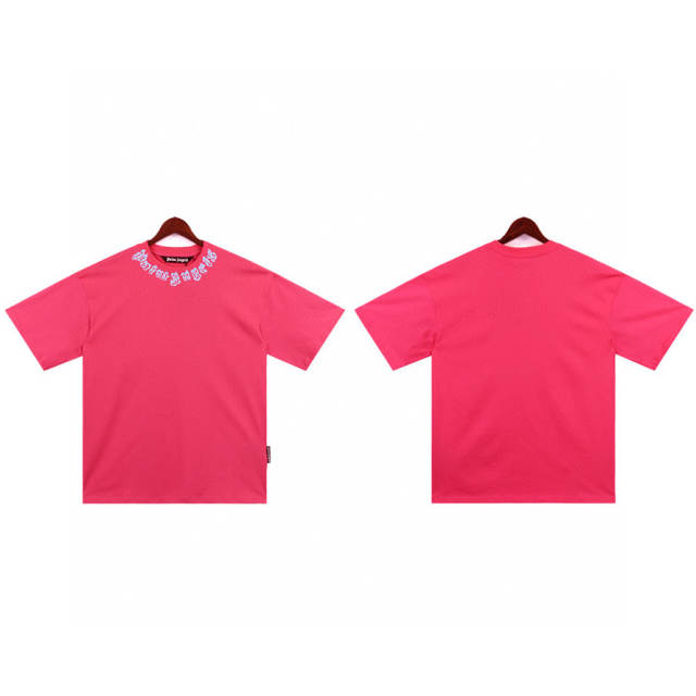 Palm Angels 24SS Neck  Logo T-Shirt White Black Pink