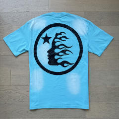 Hellstar Black and White Logo Washed Blue Tee