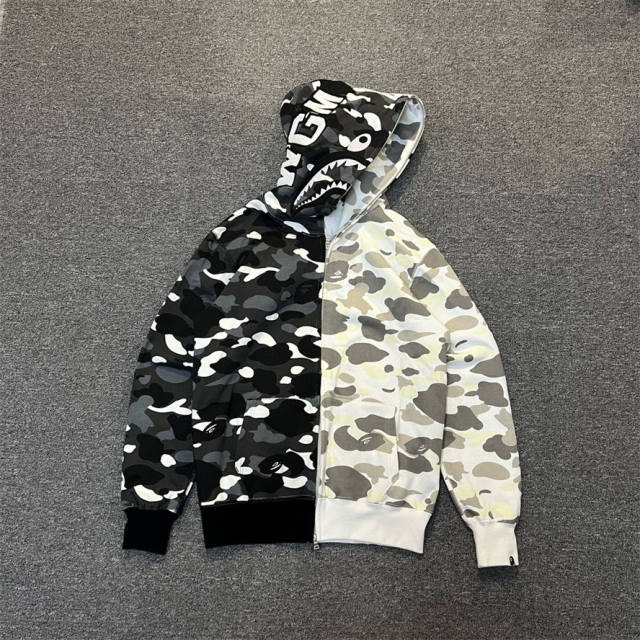 [Best Quality] 1:1 BAPE Shark Full Zip-up Half Camo Hoodie Glow in the Dark