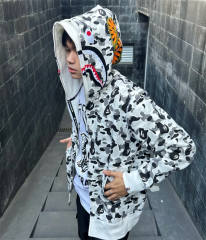 [Best Quality] 1:1 BAPE Gray Camo Shark Double Hood Full Zip-up Hoodie