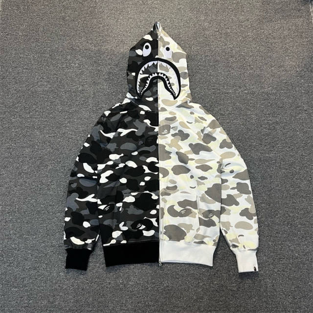 [Best Quality] 1:1 BAPE Shark Full Zip-up Half Camo Hoodie Glow in the Dark
