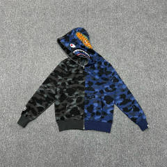 [Best Quality] 1:1 BAPE Shark Full Zip-up Half Camo Hoodie Blue Black